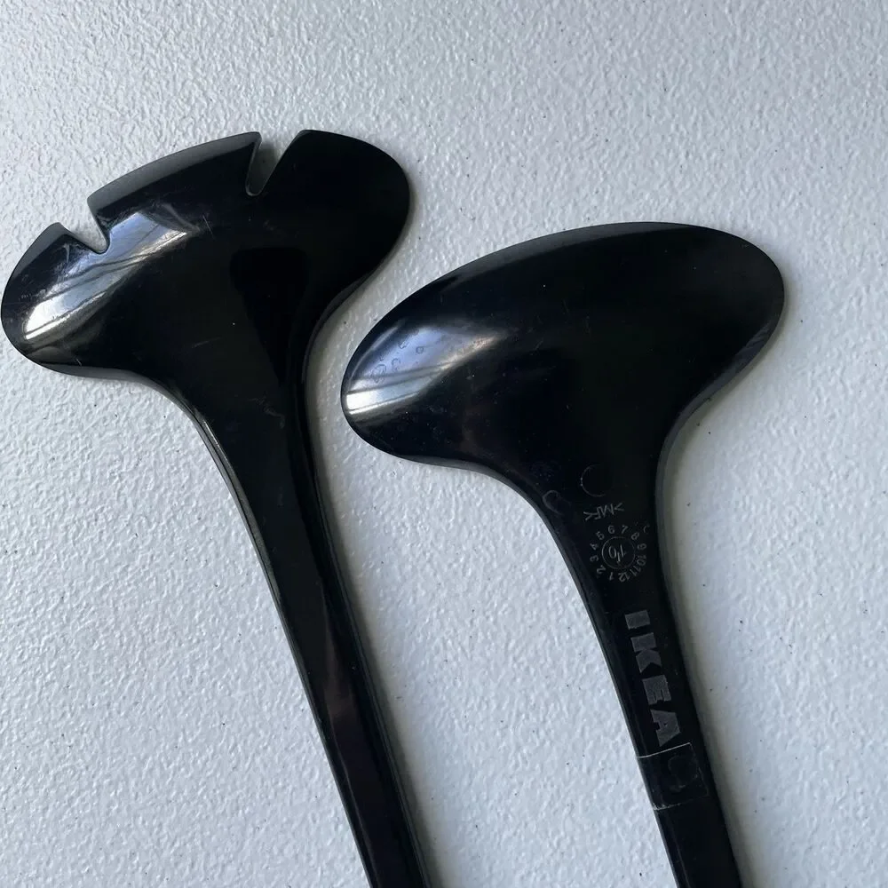 Ikea Vintage Salad Tongs Fork & Spoon Utensils Set Black Plastic 12.5